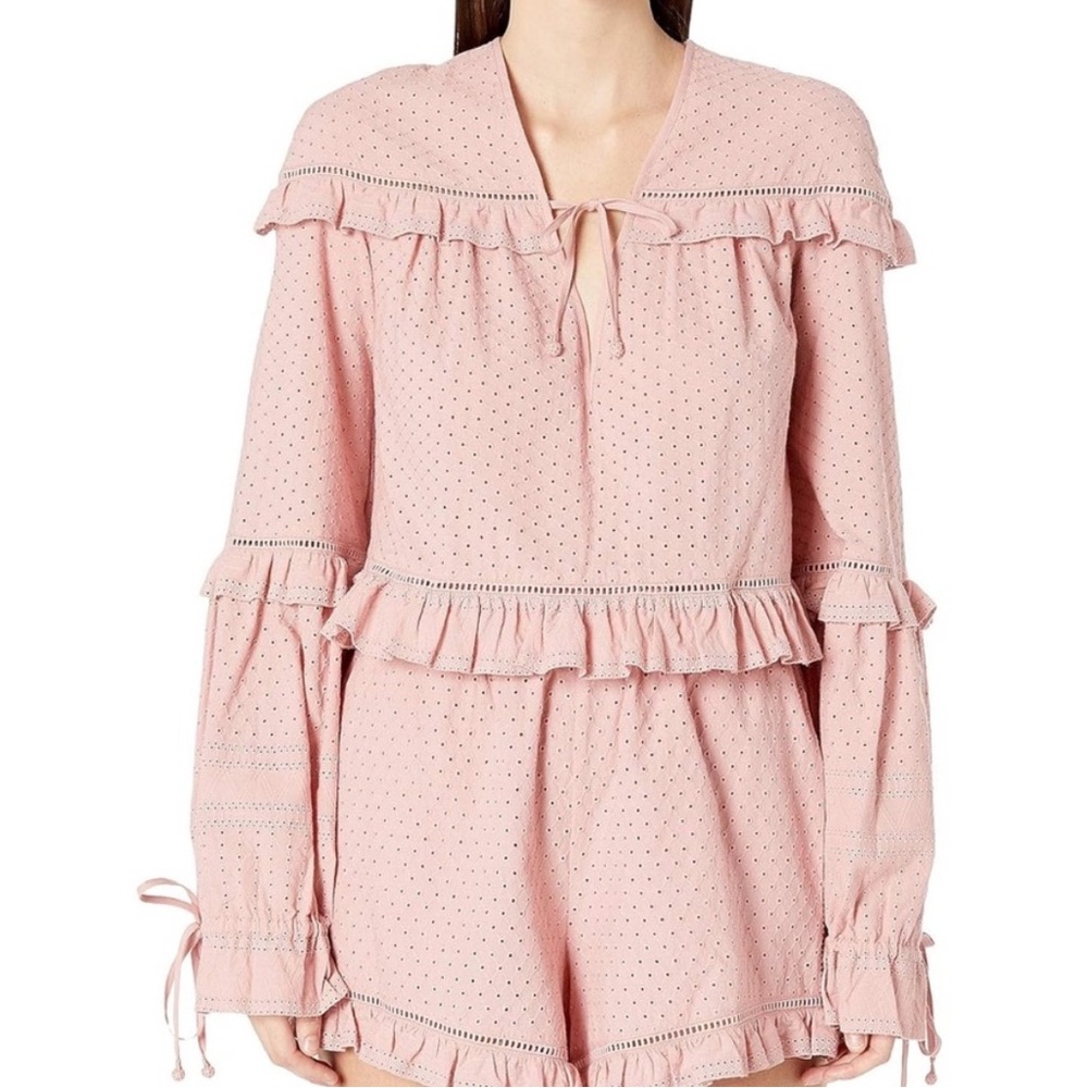 Jonathan‎ Simkhai Embroidered Ruffle Top Pink Small